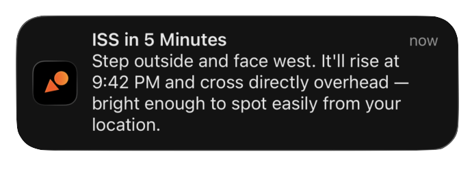Notification: ISS in 5 minutes — step outside and face west